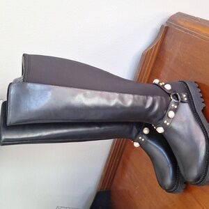 KARL LAGERFELD MILLA LEATHER RHINESTONE EMBELLISHED KNEE HIGH BOOTS SZ 7.5 NEW